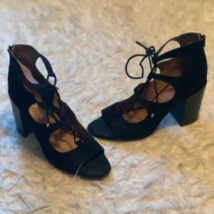 Open toe black block heel